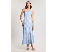 Karen Millen Women's Contrast Wave Knit A-Line Knitted Strappy Dress in Light Blue | Size: Medium