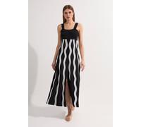 Karen Millen Women's Contrast Wave Knit A-Line Knitted Strappy Dress in Mono | Size: Large