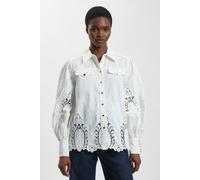 Karen Millen Women's Cotton Cutwork Balloon Sleeve Woven Shirt in Ivory | Size: 16