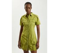 Karen Millen Women's Cotton Cutwork Collared Woven Mini Dress in Khaki | Size: 16