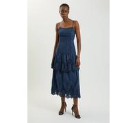 Karen Millen Women's Cotton Cutwork Strappy Woven Midi Dress in Navy | Size: 10