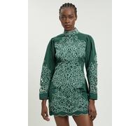 Karen Millen Women's Cotton Cutwork Twill Woven Mini Dress in Green | Size: 6
