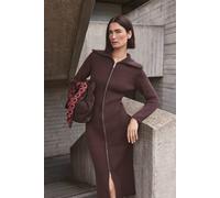 Karen Millen Women's Cotton Zip Through Collar Knitted Midi Dress in Chocolate | Size: Small