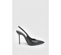 Karen Millen Women's Croc Leather Slingback Heeled Shoe in Black Croc | Size: 7
