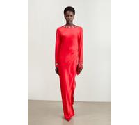 Karen Millen Women's Crystal Embellished Raw Edge Satin Wrap Maxi Dress in Red | Size: 8