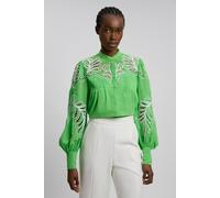 Karen Millen Women's Cutwork Beaded Embroidered Woven Blouse in Green | Size: 12