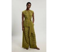 Karen Millen Women's Cutwork Cotton Woven Trouser in Khaki | Size: 16