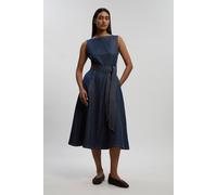 Karen Millen Women's Denim Belted Full Skirt Tailored Dress in Indigo | Size: 6