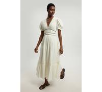 Karen Millen Women's Double Cloth Contrast Piping Midi Dress in Ivory | Size: 12