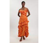 Karen Millen Women's Drama Frill Maxi Dress in Orange | Size: 16