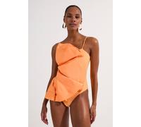 Karen Millen Women's Drama Ruffle Strappy High Leg Swimsuit in Mango | Size: Medium