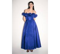 Karen Millen Women's Drama Taffeta Rosette Woven Maxi Prom Dress in Navy | Size: 10