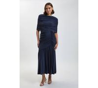 Karen Millen Women's Drapey Crepe Maxi Dress With Gathered Cape Detail in Navy | Size: XS