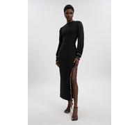 Karen Millen Women's Embellished Figure Form Bandage & Chiffon Sleeve Midi Dress in Black | Size: XS