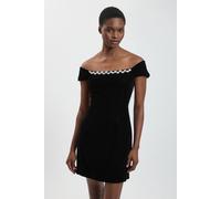 Karen Millen Women's Embellished Trim Velvet Mini Dress in Black | Size: 14