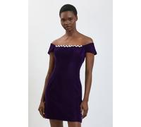 Karen Millen Women's Embellished Trim Velvet Mini Dress in Violet | Size: 16