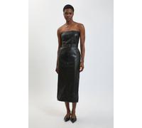 Karen Millen Women's Faux Leather Belted Bandeau Midi Dress in Black | Size: 12