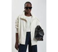Karen Millen Women's Faux Leather Relaxed Cocoon Jacket in Cream | Size: 12