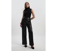 Karen Millen Women's Faux Leather Seam Detail Wide Leg Tailored Trouser in Black | Size: 8