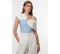 Karen Millen Women's Figure Form Bandage Knit Asymmetric Strap Top in Light Blue | Size: 14
