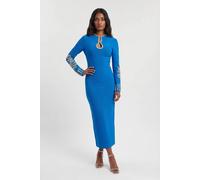 Karen Millen Women's Figure Form Bandage Knit Embellished Wide Sleeve Midi Dress in Cobalt | Size: 6
