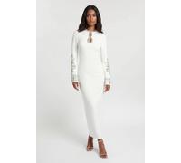 Karen Millen Women's Figure Form Bandage Knit Embellished Wide Sleeve Midi Dress in Ivory | Size: 6