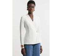 Karen Millen Women's Figure Form Bandage Knit Side Zip Longline Jacket in Ivory | Size: XS
