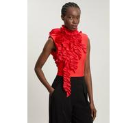 Karen Millen Figure Form Bandage Knit Woven Rosette Detail Top