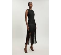 Karen Millen Women's Figure Form Bandage Tassel Hem Knitted Dress in Black | Size: 16