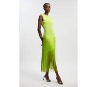 Karen Millen Women's Figure Form Bandage Tassel Hem Knitted Dress in Lime | Size: 6