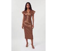 Karen Millen Women's Foil Metallic Figure Form Bandage Angel Sleeve Knit Maxi Dress in Chocolate | Size: 16