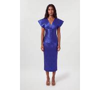 Karen Millen Women's Foil Metallic Figure Form Bandage Angel Sleeve Knit Maxi Dress in Cobalt | Size: 10