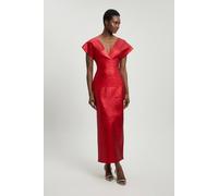 Karen Millen Women's Foil Metallic Figure Form Bandage Angel Sleeve Knit Maxi Dress in Red | Size: 16