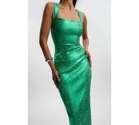 Karen Millen Women's Foil Metallic Figure Form Bandage Strappy Knit Maxi Dress in Green | Size: 16