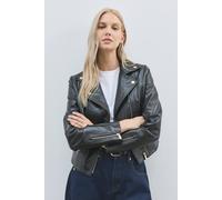 Karen Millen Women's Forever Leather Signature Biker Jacket in Black | Size: 12