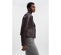 Karen Millen Women's Forever Leather Signature Biker Jacket in Fig | Size: 6