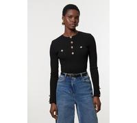 Karen Millen Women's Forever Military Trim Rib Long Sleeve Knit Top in Black | Size: Large