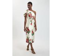 Karen Millen Women's Fruit Print One Shoulder Twill Midi Dress | Size: 14