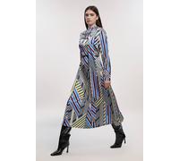 Karen Millen Women's Geo Print Satin Wrap Neck Woven Maxi Dress | Size: 6
