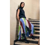 Karen Millen Women's Harper's Bazaar Satin Geo Print Pleated Midi Skirt | Size: 6