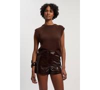 Karen Millen Women's High Shine Croc Embossed Leather Mini Shorts in Red | Size: 14