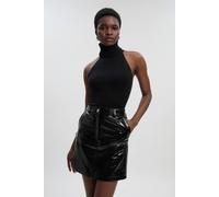 Karen Millen Women's High Shine Croc Embossed Leather Mini Skirt in Black | Size: 16