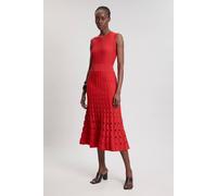 Karen Millen Women's Knit Stitch Detail Sleeveless Midi Dress in Red | Size: Medium