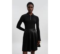 Karen Millen Women's Knitted Zip Neck Pu Mix Pleated Mini Dress in Black | Size: Medium
