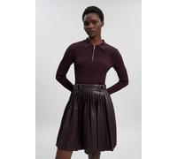 Karen Millen Women's Knitted Zip Neck Pu Mix Pleated Mini Dress in Burgundy | Size: Medium