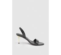 Karen Millen Women's Leather Croc Print Strappy Heeled Sandal in Black Croc | Size: 3