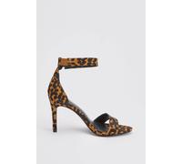 Karen Millen Women's Leather Leopard Print Turn Lock Detail Heeled Sandal | Size: 6