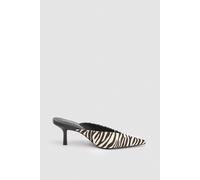 Karen Millen Women's Leather Pony Skin Closed Toe Heeled Mules in Zebra | Size: 5
