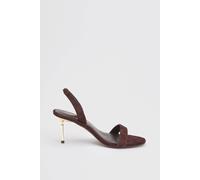 Karen Millen Women's Leather Strappy Metallic Heeled Sandal in Chocolate | Size: 6