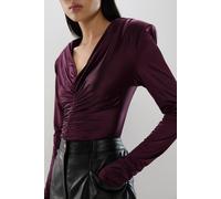 Karen Millen Women's Metallic Jersey Ruche Front Bodysuit in Aubergine | Size: XS